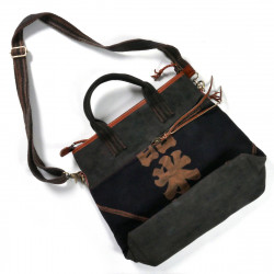 Unique large bag made of recycled Japanese fabrics, 149 A, black and brown