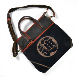 Unique large bag made of recycled Japanese fabrics, 149 C, black and brown