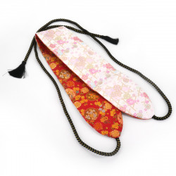 Traditional Japanese red and white reversible belt, KINRAN KIKU