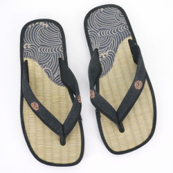 paire de sandales japonaises - Zori paille goza pour homme, ZORI 019 NAMI, bleu
