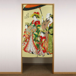 yellow japanese noren curtain in polyester, OIRAN, woman