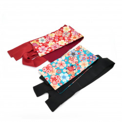 Cintura obi vintage blu o rossa giapponese, HANA, fiori