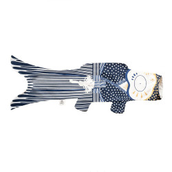 Windsock in the shape of a blue koi carp, KOINOBORI KIMONO BOY