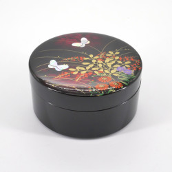 Japanese black resin jewelry box with flowers and butterflies pattern, MIYABINO