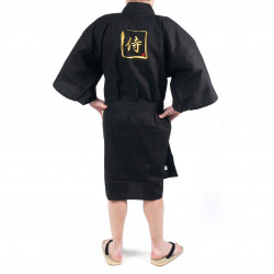 Happi kimono black kanji gold samurai cotton shantung japanese for men