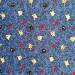 tissu bleu japonais en coton, motifs NEKO Doku chat et poisson