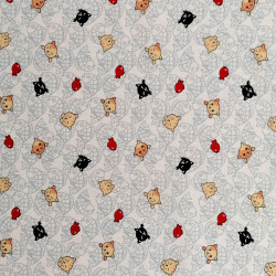 tissu blanc japonais en coton, motifs NEKO Doku chat et poisson