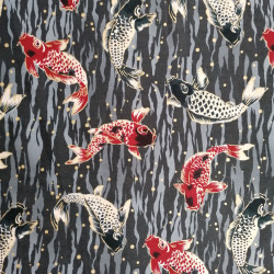 Japanese black cotton fabric, Koï carp patterns