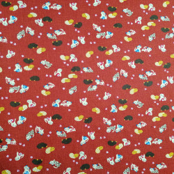 Tissu rouge japonais en coton motif chat, NEKO, fabriqué au Japon largeur 112 cm x 1m