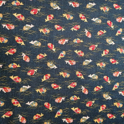 Tissu bleu japonais en coton motif poisson, KINGYO, fabriqué au Japon largeur 112 cm x 1m