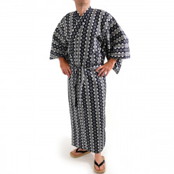 Japanese traditional blue cotton yukata kimono chain pattern for men