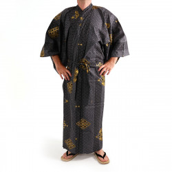 Japanese traditional black cotton yukata kimono gold diamond for men