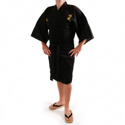 Kimono happi traditionnel japonais noir en coton motif kanji "kamikaze" pour homme, HAPPI KAMIKAZE