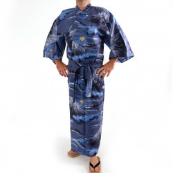 Kimono yukata traditionnel japonais bleu en coton motif mont fuji pour homme, YUKATA FUJI