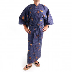 Kimono yukata traditionnel japonais bleu en coton motifs diamant et kanji pour homme, YUKATA DIAMOND