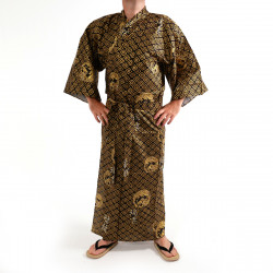 Kimono yukata traditionnel japonais bleu et or en coton motif poivoir du dragons pour homme, YUKATA RYU NO CHIKARA