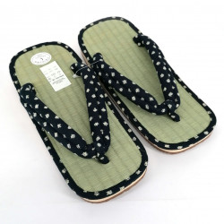 paire de sandales japonaises - Zori paille goza pour homme, KASURI 027, bleu