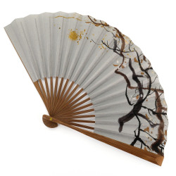 Éventail japonais gris en papier et bamboo, GURE, 22.5cm