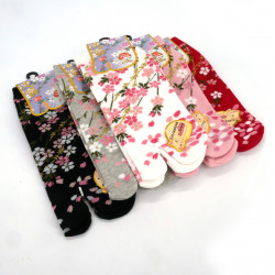 Japanese cotton tabi socks with floral pattern, SAKU, color of your choice, 22 - 25cm