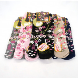 Japanese cotton tabi socks with floral and rabbit pattern, KYANDI, color of your choice, 22 - 25cm