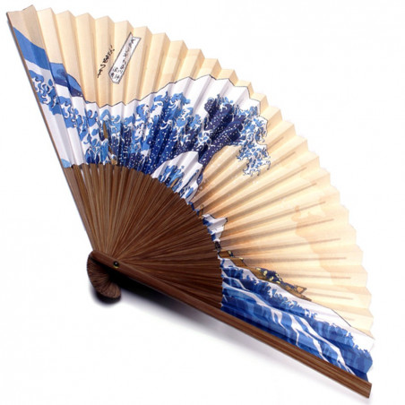 japanese fan made of paper and bamboo, NAMIFUJI, the big wave - Hosukai